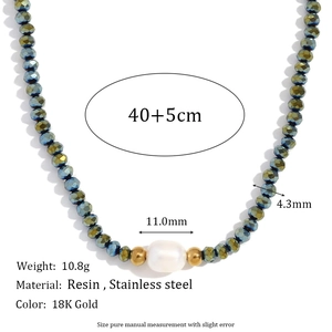 Beaded necklace with freshwater pearl, colorful resin beads and 18K gold stainless steel