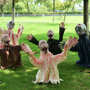 Set of 5 realistic Halloween groundbreaker zombies crawling from the grass for yard decor