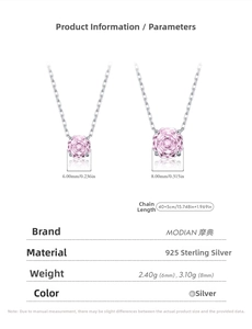 Detailed size specifications for S925 sterling silver pink octagon cut diamond necklace