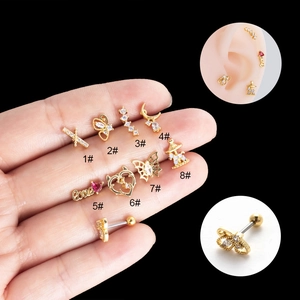 Cartilage Stud Earrings With Stainless Steel Post And Zircon Heart Butterfly Moon For Women Piercing Jewelry