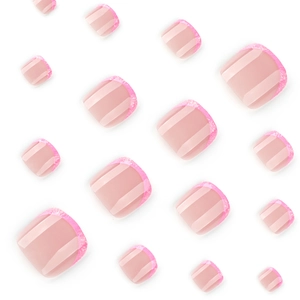 Pink glitter French press-on toe nails in various sizes on a clean white background