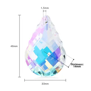 Detailed view of AB coated crystal drop pendant with 46mm height and 14mm thickness