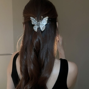 Elegant silver butterfly hair claw clip with zircon inlay for women hairstyle decoration
