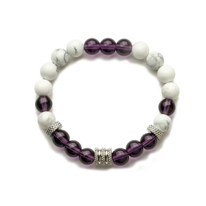 Natur-Weißtürkis- und violettes Perlenarmband mit elastischen Edelstahl-Anhängern