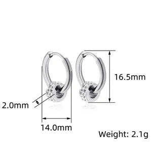 Sparkling stainless steel hoop earrings with crystal-encrusted charms for chic women