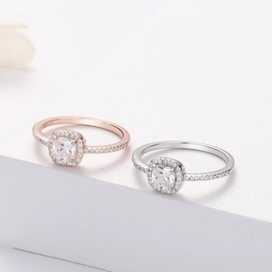 Elegant S925 sterling silver rings with square zircon stones in rose gold and silver finish