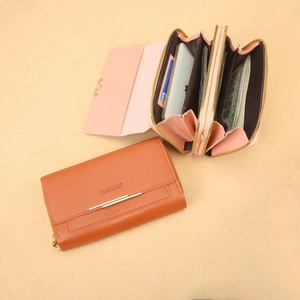 Dual-layer PU leather crossbody phone bag and long wallet with multiple card slots