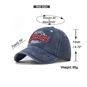 Guide des tailles détaillé pour casquette Atlanta brodée avec dimensions