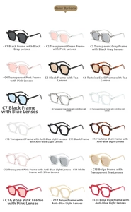 Detailed grid of polygon retro sunglasses with various colorful frames and lenses