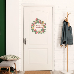 Festive Merry Christmas wreath wall sticker on white door for home holiday decoration