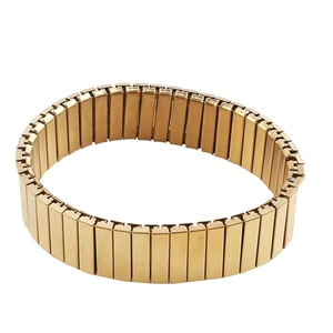 Polished gold stainless steel expandable watch band style bracelet for men and women