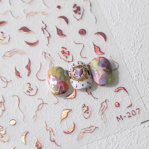 Rose gold metallic line nail stickers M-207 with irregular geometric moon patterns