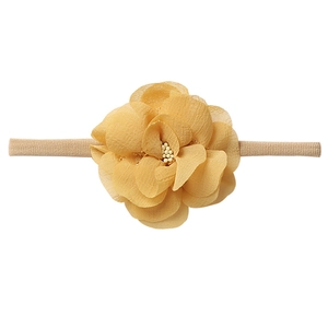 Soft nylon baby headband set featuring a layered yellow fabric flower on a beige band