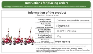 Close-up of Christmas bicycle wooden pendant featuring Santa, snowman and elk designs