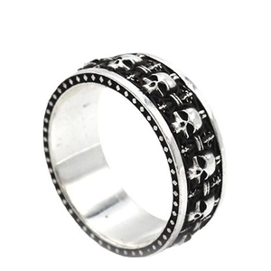 Retro S925 sterling silver skull ring with gothic relief and oxidized finish