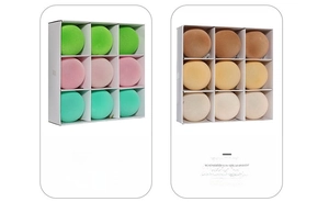 Detailed grid view of high-density 9-piece makeup sponge sets in vibrant and gradient colors