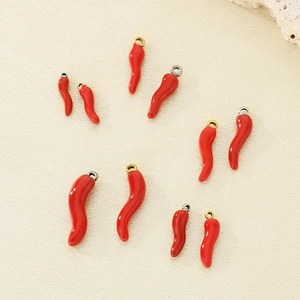 3D red enamel chili pepper pendants with gold and silver loops for DIY jewelry making
