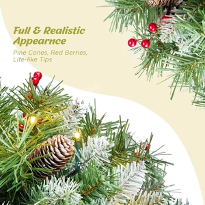 50cm pre-lit Christmas tree with pine cones, red berries and snow-flocked branch tips