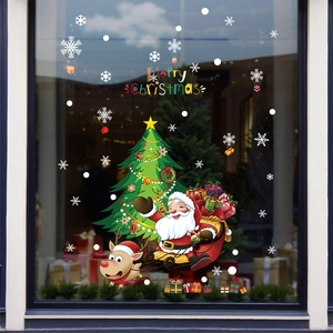Christmas tree and Santa Claus static window decals for holiday glass door decoration