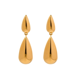 Minimalist double drop gold water drop earrings with a polished mirror finish for women