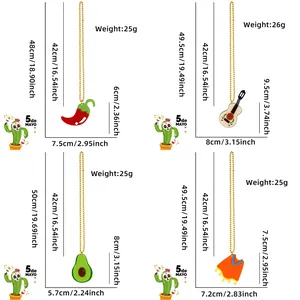 Detailed size specifications for Cinco de Mayo party necklaces with festive pendants