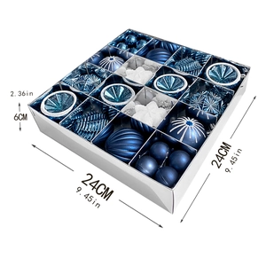 Blue and white 24cm box containing glittery and textured 6cm Christmas ball ornaments