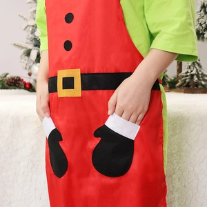 Christmas Santa Claus themed red apron with black belt detail and festive glove pockets