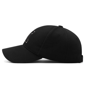Classic black cotton baseball cap with M letter embroidery and six-panel structure