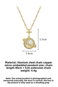 Detail of titanium steel planet necklace with micro-set cat eye stone pendant dimensions