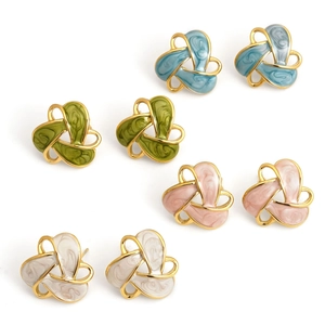 Vintage enamel clover earrings in blue, green, pink, and white 316L stainless steel