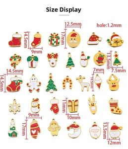 Detailed grid showing Christmas enamel pendant dimensions with height and width measurements