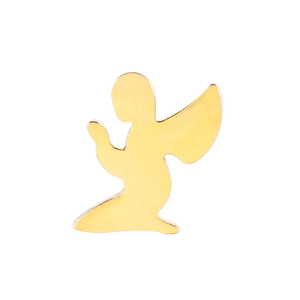 Detailed close-up of polished gold stainless steel praying angel pendant for DIY jewelry