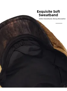 Detail of soft cotton sweatband and black fabric lining inside the newsboy cap