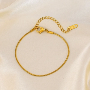 Minimalist 18K gold plated stainless steel snake chain bracelet with K18 stamp detail