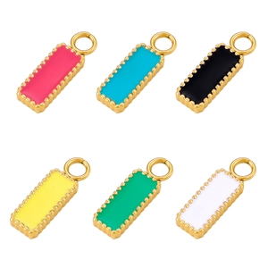 Colorful rectangular enamel pendants with gold metal edges in six assorted colors