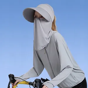 Women's UV sun protection hat with face mask and lightweight cooling jacket for cycling