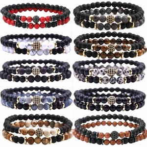Bracelet de Distance Perlé en Oeil de Tigre Naturel pour Hommes Femmes Cuivre Micro Pave Strass Boule Bracelet Élastique