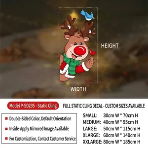 Size chart for Christmas static window stickers showing five dimensions for P-SD235 model