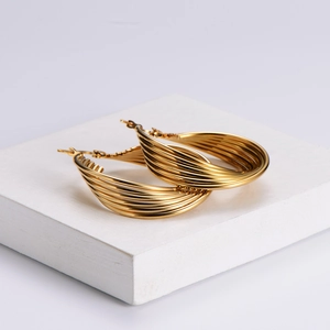 Multi-layer twisted geometric gold hoop earrings for women in polished stainless steel