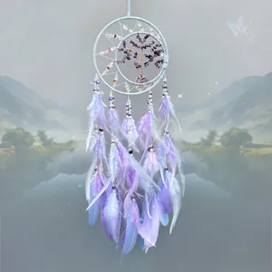 Dream Catcher Tree Of Life Handwoven Crystal Stone Feather Hanging Decoration Wall Art Bohemian Nordic Style Ornament