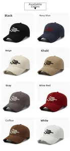 Detailed grid showing distressed baseball caps with embroidery in eight vintage colors