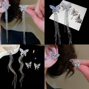 Butterfly Tassel Earrings Copper Zircon Long Chain Ear Cuff Elegant Jewelry For Women