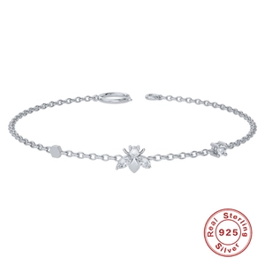 Elegant S925 sterling silver bee bracelet with sparkling marquise zircon wings