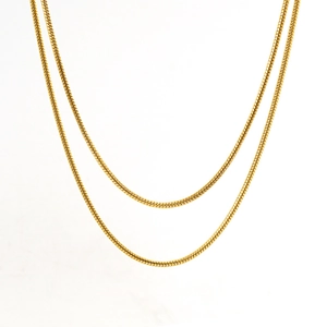 Collier double couche en acier inoxydable plaqué or 18K avec chaîne serpent unisexe