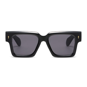 Vintage oversized square sunglasses with black frame and golden diamond metal studs