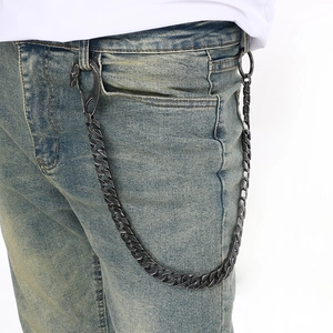 High street style dark gray stainless steel jeans chain with dragon head clasp on denim
