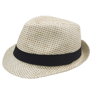 Chapeau fedora classique en paille tissée pour homme avec ruban décoratif noir