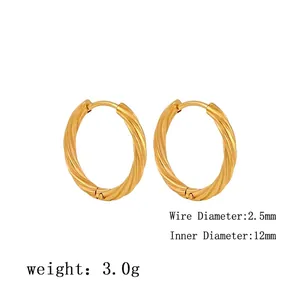 Detailed size specifications for gold twisted hoop earrings with 12mm inner diameter