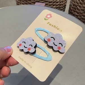 Barrettes à cheveux nuage violet pailleté avec visages souriants sur pinces BB bleu clair