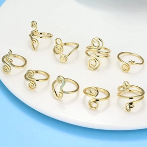 Adjustable gold plated toe ring set with zircon accents for women summer beach jewelry